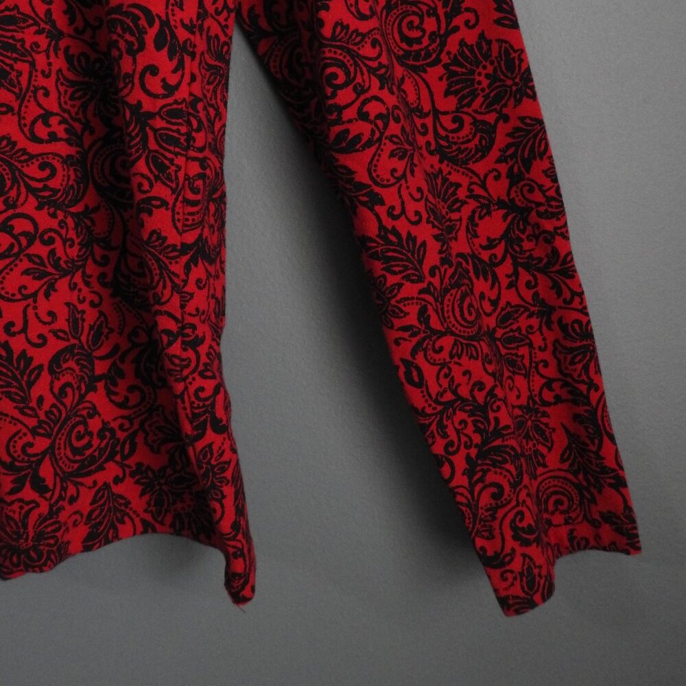 2/$13 Kim Rogers Women's Crew Neck Long Sleeve Top Black & Red Floral Size L - Picture 3 of 6
